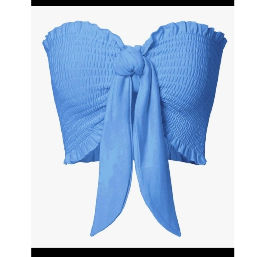 New Zenana Periwinkle Spring Blue Smocked Tube Top Bandeau Shirt Small - Picture 1 of 4